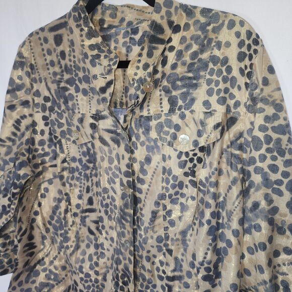 Flat Pearl Style Button Up Animal Print Long Sleeve Top Size Large - Picture 10 of 10